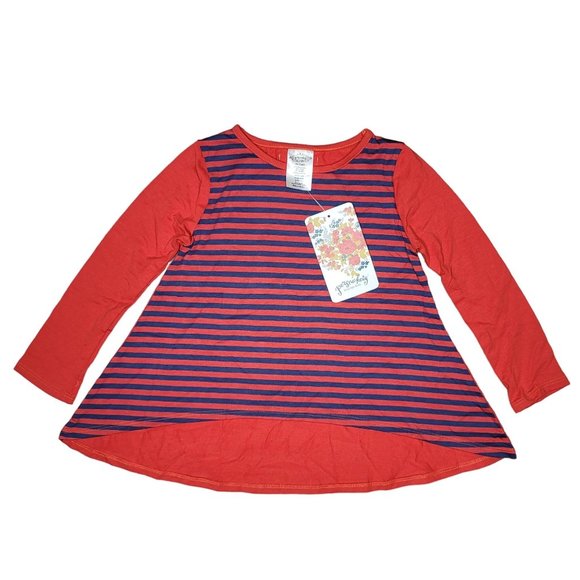 persnickety NWT flouncy red and blue striped high low long sleeve shirt size 2 - Picture 1 of 4